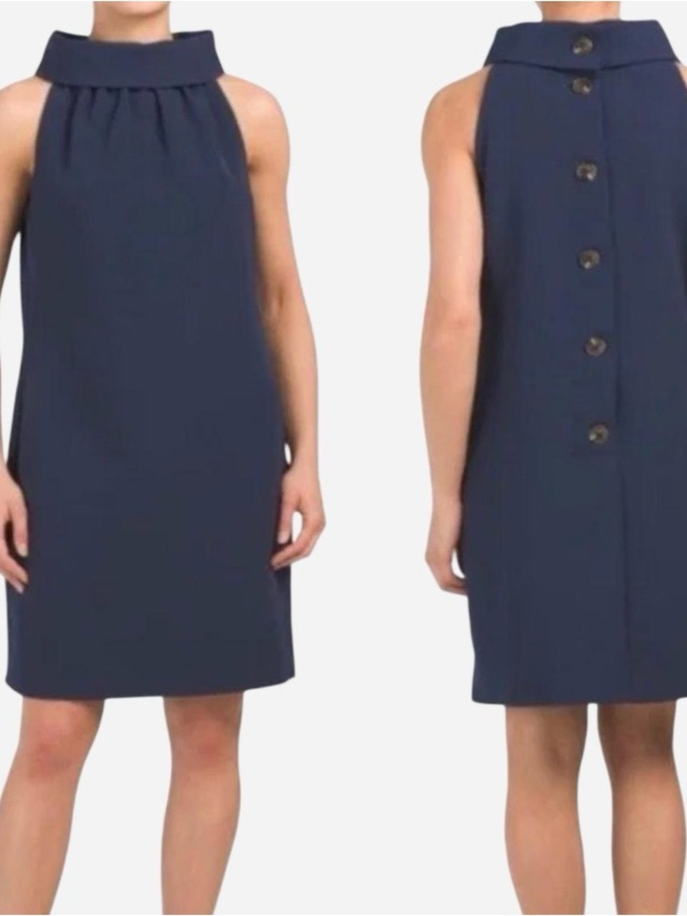 Sail to Sable Navy Sleeveless Button-Back Shift Dress